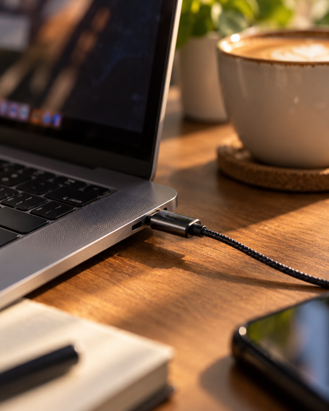 AEVRO Type-C plug going into a laptop